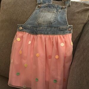 Denim Overall Dress with Pink Tulle Skirt